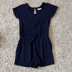 Classic Blue LOFT Jumpsuit with Textured Fabric and Elastic Waist